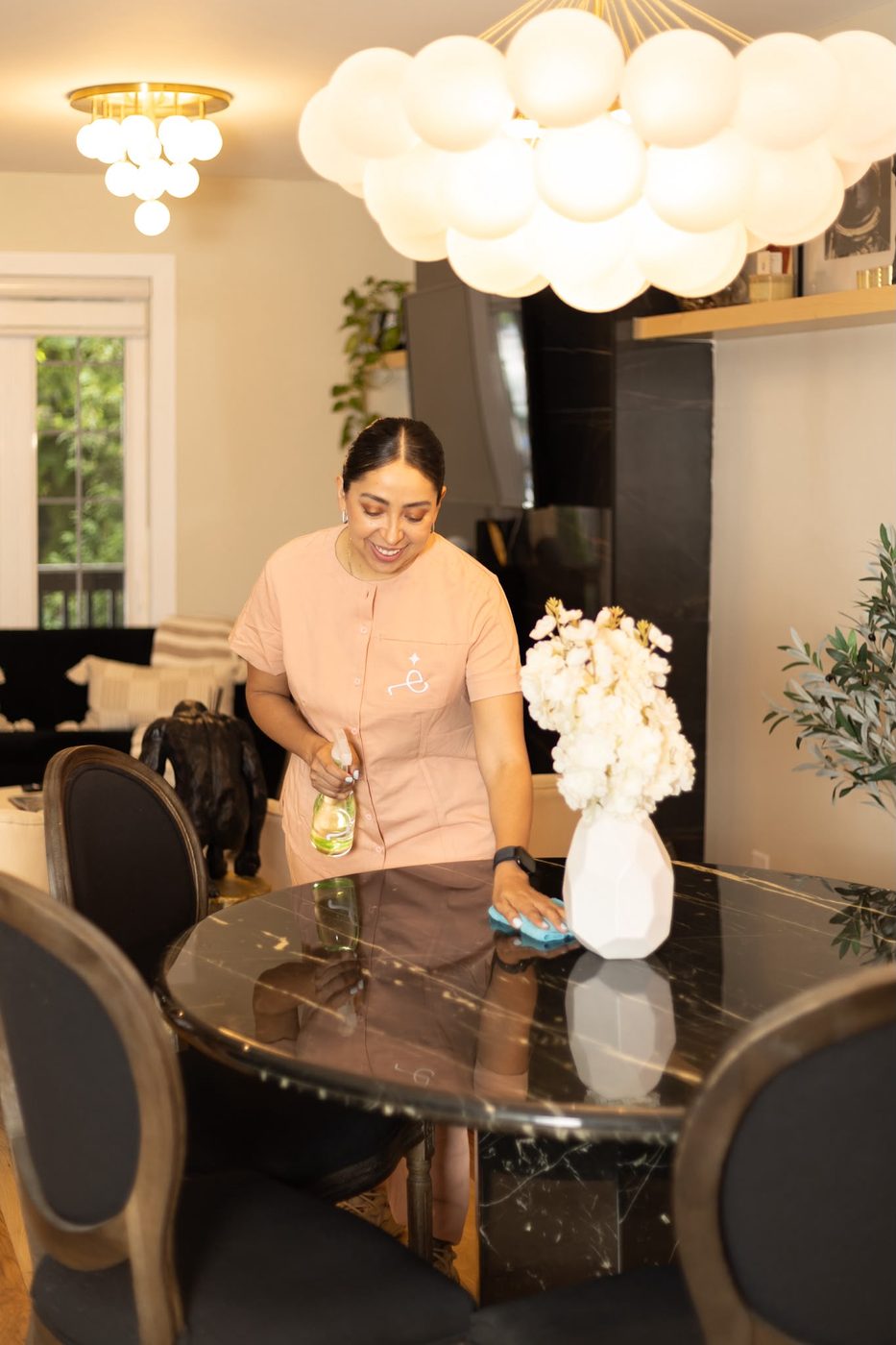 Cleaning the dining table